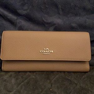 Coach leather trifold beige wallet